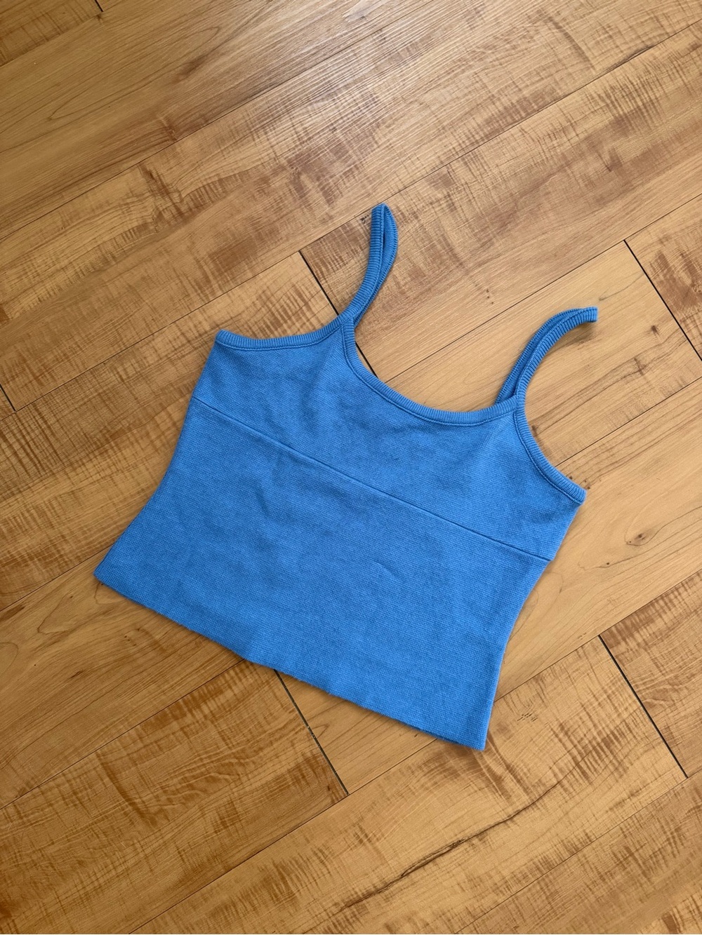 Blue Ribbed Sweater Knit Cropped Camisole Tank